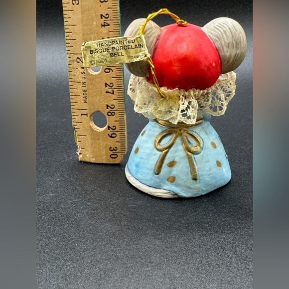 Jasco Christmas Ornament Lil Chimers Mouse Handpainted Bisque Porcelain Bell VTG - Picture 4 of 5